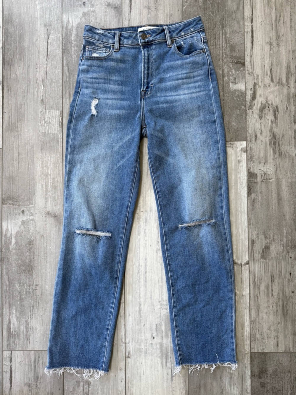 Hidden Jeans 27 Distressed Straight Leg Raw Hem Cropped Denim 28” Inseam